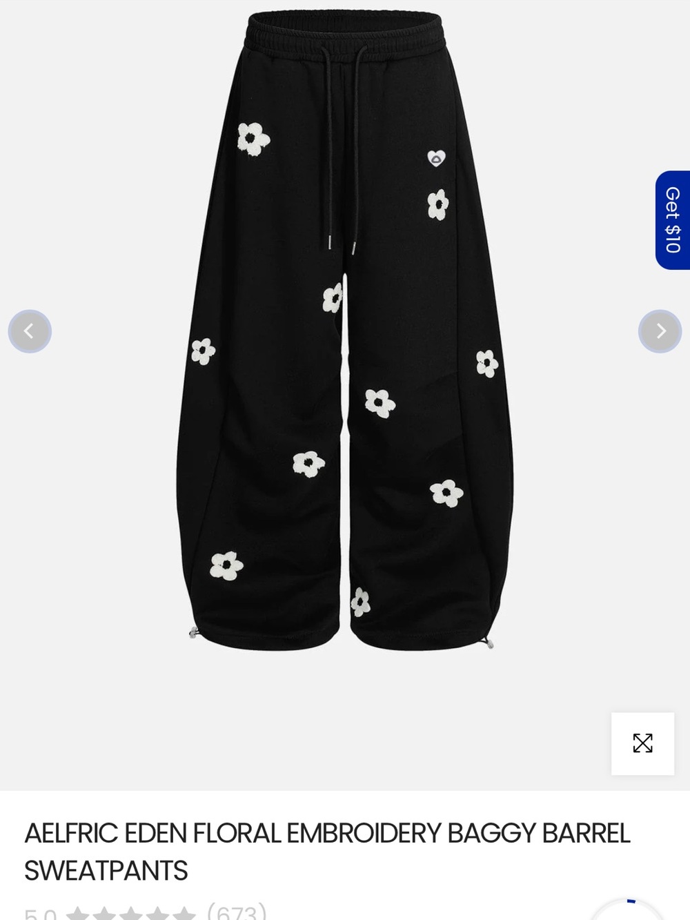 Aelfric Eden Black Sweatpants with White Floral Embroidery